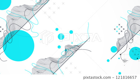 Trendy abstract wireframe background. Modern science or technology art elements. Surface illustration. 121816657