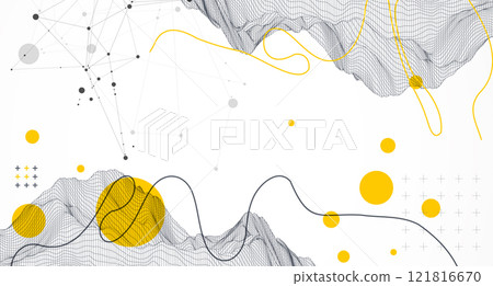 Trendy abstract wireframe background. Modern science or technology art elements. Surface illustration. Trendy abstract wireframe background. Modern science or technology art elements. Surface illustration. 121816670