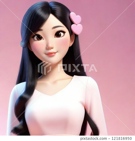 A black-haired woman with a heart-shaped hair ornament A black-haired woman with a heart-shaped hair ornament 121816950