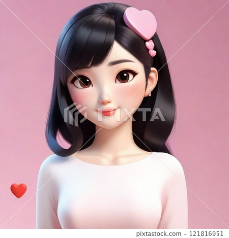Young black-haired woman with heart hair ornament Young black-haired woman with heart hair ornament 121816951