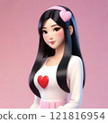 A young dark-haired woman wearing a heart-shaped dress and headband 121816954