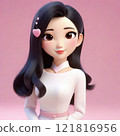 A black-haired girl in white clothes with a heart on her head 121816956