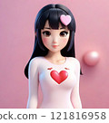 A black-haired woman with a hime cut hairstyle and a heart on her head 121816958