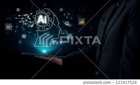 Human interact with AI artificial intelligence brain process generative AI UUID 121817528