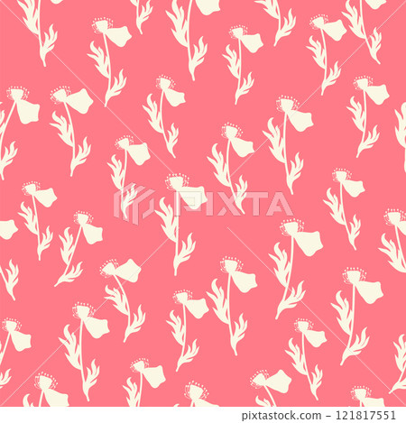 bicolor contour silhouette seamless pattern with poppy flowers and leaves. Abstract floral spring, summer pattern bicolor contour silhouette seamless pattern with poppy flowers and leaves. Abstract floral spring, summer pattern 121817551