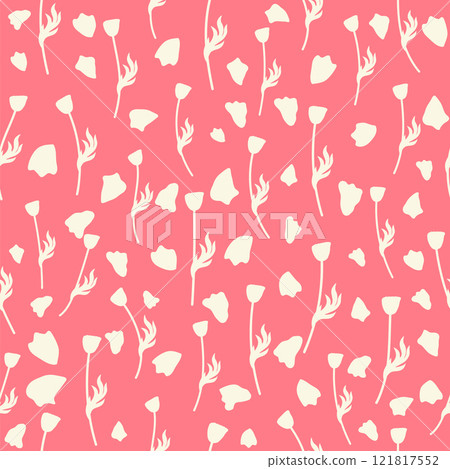 bicolor contour silhouette seamless pattern with poppy flowers and leaves. Abstract floral spring, summer pattern bicolor contour silhouette seamless pattern with poppy flowers and leaves. Abstract floral spring, summer pattern 121817552