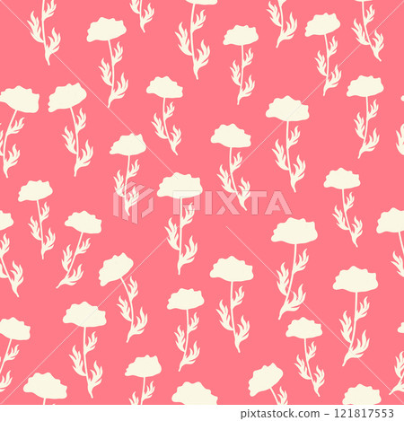bicolor contour silhouette seamless pattern with poppy flowers and leaves. Abstract floral spring, summer pattern bicolor contour silhouette seamless pattern with poppy flowers and leaves. Abstract floral spring, summer pattern 121817553