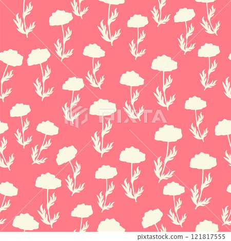 bicolor contour silhouette seamless pattern with poppy flowers and leaves. Abstract floral spring, summer pattern 121817555