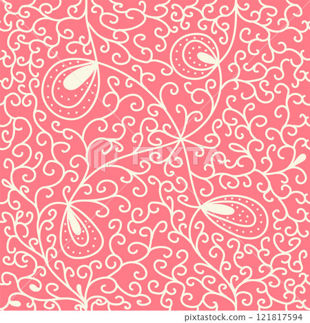 Vintage Decorative seamless pattern in classic style with small flowers, ditsy. Light silhouettes of flowers, two-color ornament shabby chic. Vintage Decorative seamless pattern in classic style with small flowers, ditsy. Light silhouettes of flowers, two-color ornament shabby chic. 121817594