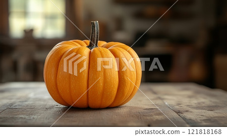 Autumn Pumpkin on Wooden Table for Harvest and Fall Decorations Generative AI 121818168