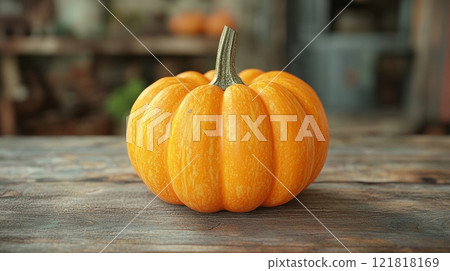 Autumn Pumpkin on Wooden Table for Harvest and Fall Decorations Generative AI 121818169