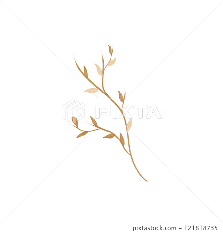 The twig is dry, with a golden texture, autumnal. Hand drawn watercolor illustration. Isolated on a white background. Part of a tree. For cards, backgrounds, decorations, scrapbooking, fabric printing The twig is dry, with a golden texture, autumnal. Hand drawn watercolor illustration. Isolated on a white background. Part of a tree. For cards, backgrounds, decorations, scrapbooking, fabric printing 121818735