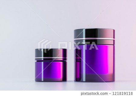 Sleek cosmetic packaging featuring elegant dark purple and pink accents on a minimalist display 121819118