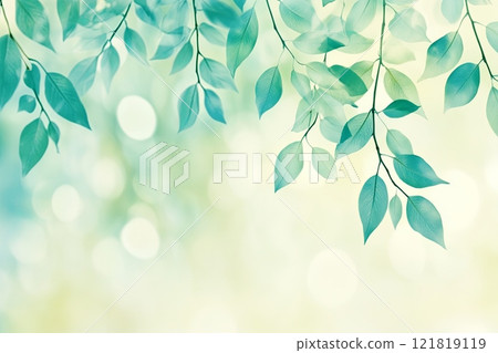 Fresh green leaves create a minimalistic web design layout inspired by nature in a cool teal and green color scheme 121819119