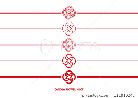 Mizuhiki 插圖集油菜花結，帶腰帶，水平方向，透明背景 121819243