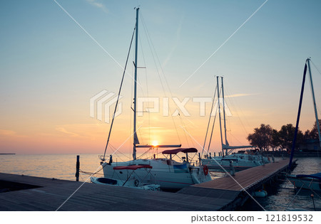 Sailboats in marina on Balaton lake in Hungary Sailboats in marina on Balaton lake in Hungary 121819532