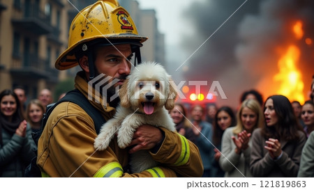 Heroic Firefighter Rescues Dog Amidst Blaze Heroic Firefighter Rescues Dog Amidst Blaze 121819863