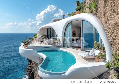 Luxury cliffside villa overlooking tranquil ocean with infinity pool in uluwatu, bali 121819909