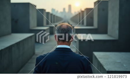 Determined Businessman in Rearview at Sunset 121819973