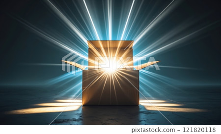Radiant Light Emanating from Open Cardboard Box Radiant Light Emanating from Open Cardboard Box 121820118