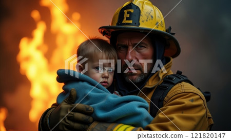 Stoic Firefighter Rescues Child from Flames Stoic Firefighter Rescues Child from Flames 121820147