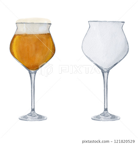 Hand-drawn glass for beer, glass with beer, beer festival, watercolor illustration. Watercolor international beer day. Hand-drawn glass for beer, glass with beer, beer festival, watercolor illustration. Watercolor international beer day. 121820529