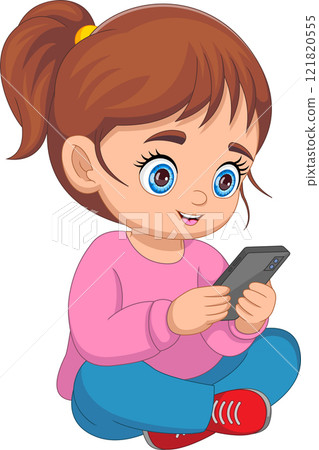 cute little girl playing with mobile phone 121820555
