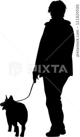 與狗狗散步的剪影 與狗狗散步的剪影 121820580
