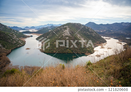 Canyon of Rijeka Crnojevica river near the Skadar lake coast in Montenegro in winter time 121820608