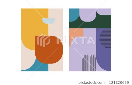 A composition of large and small figures in blue, purple and lavender tones. The intersection of circles, rectangles and arcs creates balance and harmony. A composition of large and small figures in blue, purple and lavender tones. The intersection of circles, rectangles and arcs creates balance and harmony. 121820629