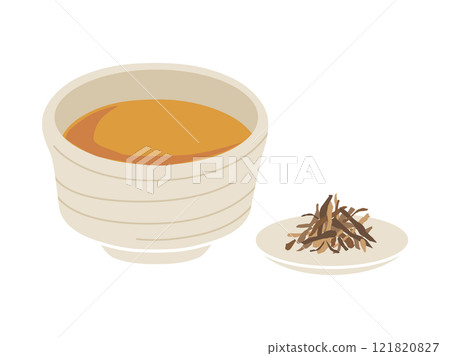 茶杯和茶葉的插圖_棕色 121820827