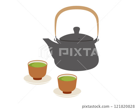 Illustration of teacups and teapots Illustration of teacups and teapots 121820828