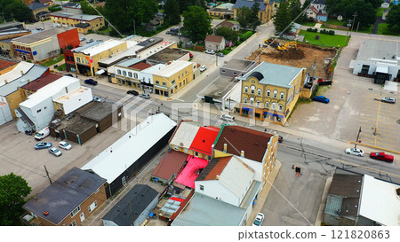 Aerial of Exeter, Ontario, Canada cityscape 121820863