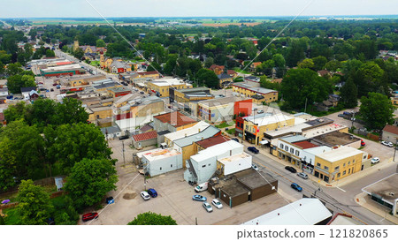Aerial of Exeter, Ontario, Canada in morning 121820865