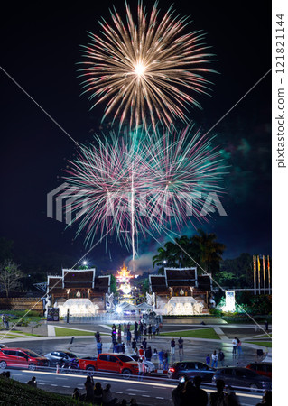 Beautiful fireworks at The Royal Park Rajapruek Chiangmai Thailand. Beautiful fireworks at The Royal Park Rajapruek Chiangmai Thailand. 121821144