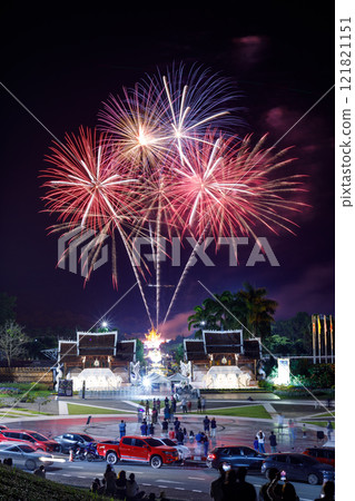 Beautiful fireworks at The Royal Park Rajapruek Chiangmai Thailand. 121821151