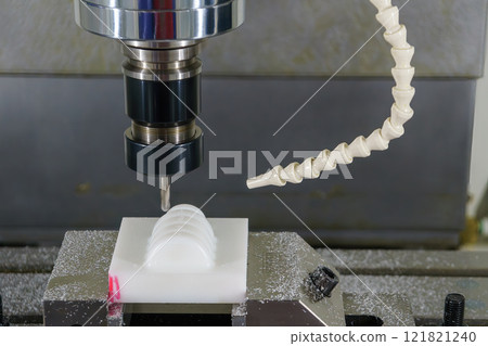 The nylon material parts cutting the by CNC milling machine with solid ball nose end mill tool. 121821240