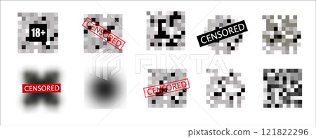 Set of Pixel censored signs. Censor bar concept. Censorship rectangle. Art desing. 121822296