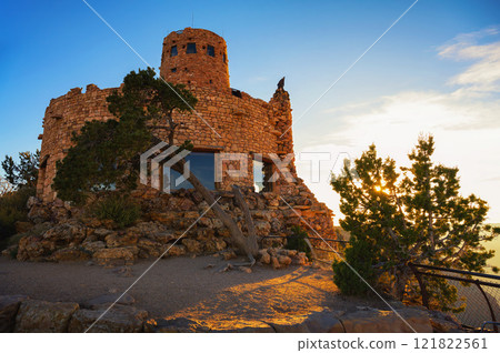 Desert View Watchtower at Grand Canyon South Rim during sunset in Arizona, USA 121822561