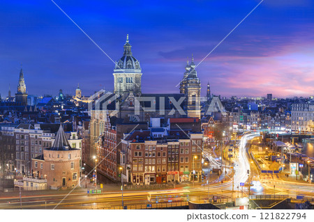 Amsterdam, Netherlands at Blue Hour 121822794
