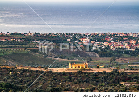 Agrigento, Sicily, Italy cityscape towards the Valley of the Temples and the Mediterranean 121822819