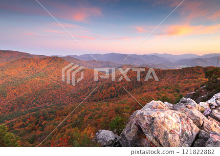 Hiawassee, Georgia, USA landscape with Chatuge Lake in Autumn 121822882