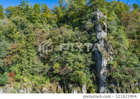 View of Ryukakumine peak and trees at Tenryukyo Gorge, a scenic spot in Iida City (Nagano Prefecture) 121822904