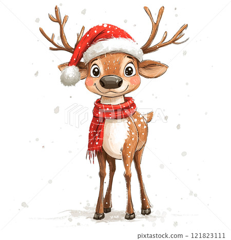 Reindeer in a festive red pajamas on a transparent background. Christmas character, holiday design, cozy vibes, winter joy, seasonal fun, reindeer illustration, holiday fashion, Christmas outfit. 121823111