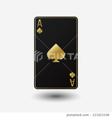 Black and golden playing card Ace with a symbol or sign of spades on a white background. Vector illustration 121823190