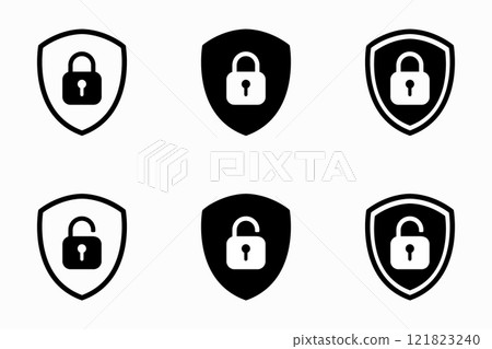 Set of Shield Lock and Unlock Icon. Symbol padlock. Vector sign Illustration. Set of Shield Lock and Unlock Icon. Symbol padlock. Vector sign Illustration. 121823240