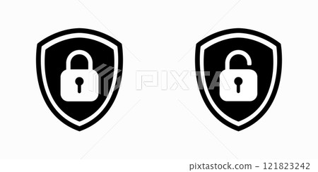 Set of Shield Lock and Unlock Icon. Symbol padlock. Vector sign Illustration. Set of Shield Lock and Unlock Icon. Symbol padlock. Vector sign Illustration. 121823242