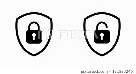 Set of Shield Lock and Unlock Icon. Symbol padlock. Vector sign Illustration. Set of Shield Lock and Unlock Icon. Symbol padlock. Vector sign Illustration. 121823246