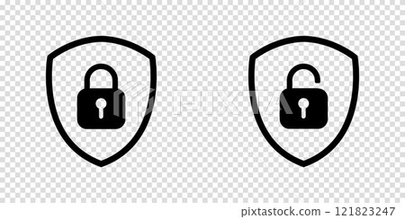 Set of Shield Lock and Unlock Icon. Symbol padlock. Vector sign Illustration. Set of Shield Lock and Unlock Icon. Symbol padlock. Vector sign Illustration. 121823247
