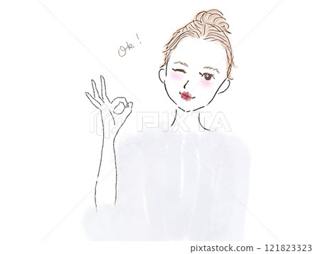 Winking woman making an OK sign 121823323